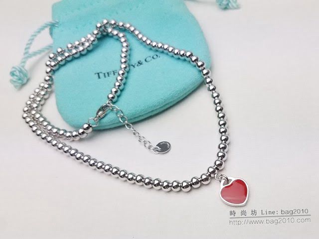 Tiffany飾品 蒂芙尼女士專櫃爆款愛心三色琺瑯珠式項鏈 Tiffany純銀鎖骨鏈  zgt1710